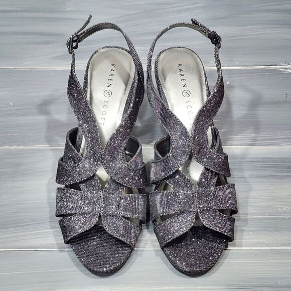 Karen Scott Belindah Sandals Size 6.5 M Metallic Pewter Open Toe Slingback Heels - Picture 7 of 13